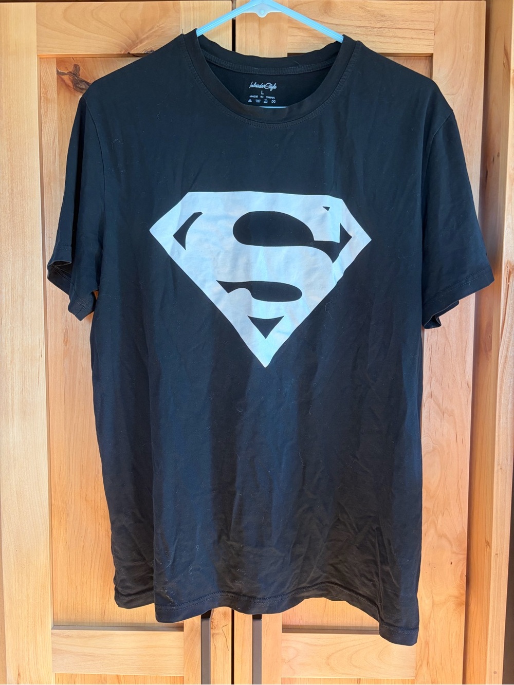 Inleader style Superman Logo Black Graphic Tee white design short sleeve shirt L